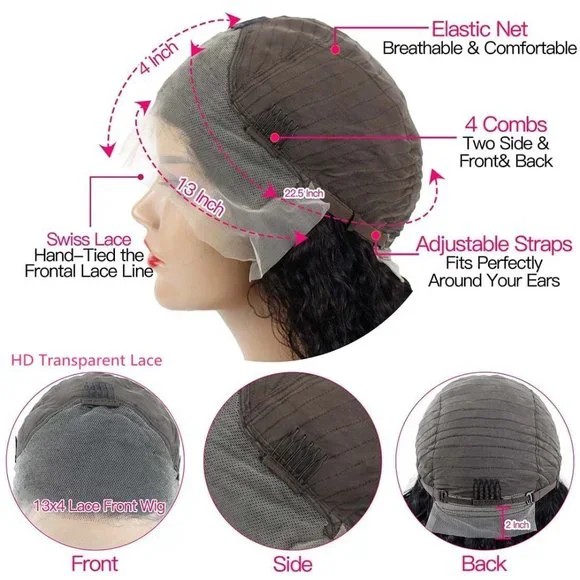 13x4 Lace Women Black Front 22 inch 180% Density Brazilian Wavy Glueless Wig
